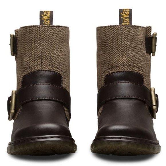 Dr. Martens Docs Gayle brown tweed/leather moto boot * NWOB * size 11 US 9 UK - Picture 3 of 11